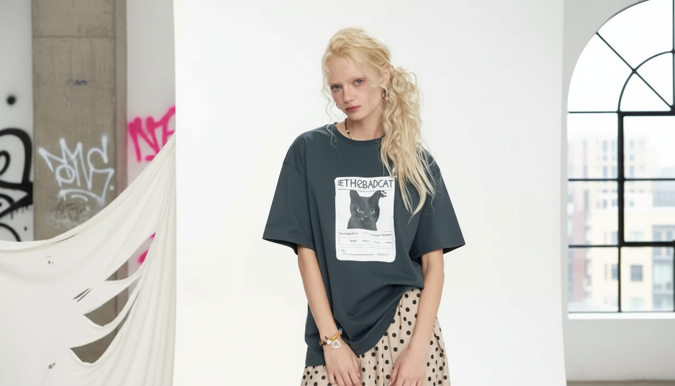 Loose Cartoon Print Cotton Tee for Summer Comfort