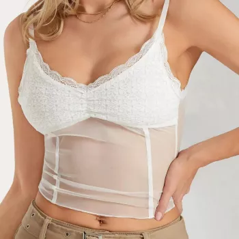 Night-Out Styling: White Lace Sheer Mesh Top, Not Too Revealing